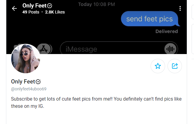 Only Feet OnlyFans Profile page selling Feet pics and videos